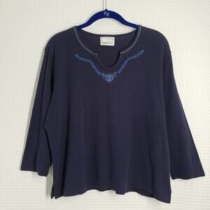 Vintage Fashion Bug Long Sleeve Shirt Womens XL Blue Embroidered Whimsygoth Y2K